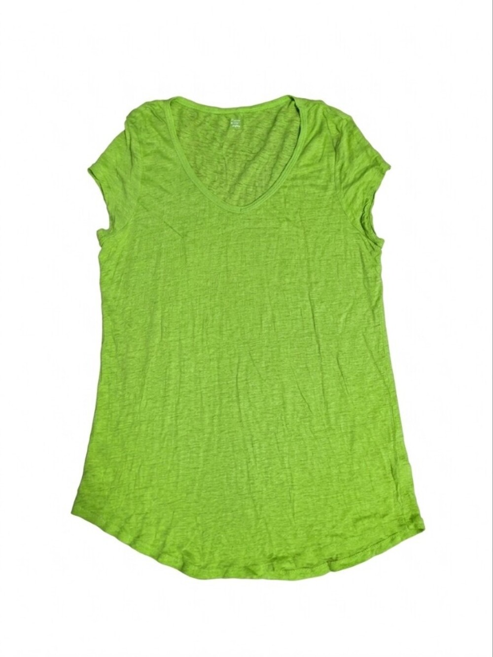 Crown & Ivy Linen Shirt Women Large L Green V Neck Short Sleeve Tee Top Blouse